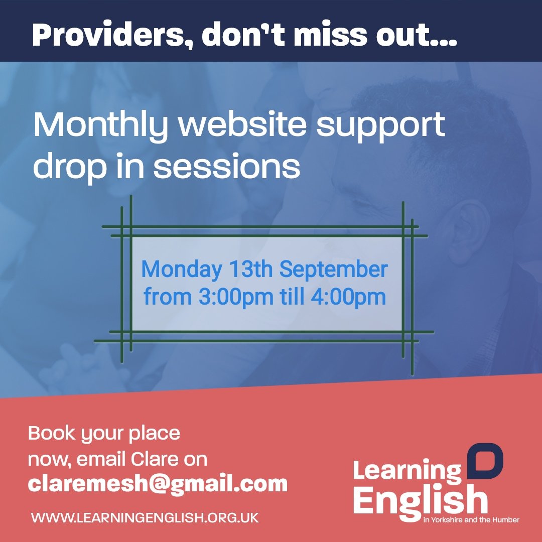 We are kick starting the new term with our <a href="/learnenglishyh/">Learning English in Yorkshire and the Humber</a> website Drop in Support Session. If you need  a password rest, how to upload information or just want to register then please come along. Don't forget to book your place! #ESOL #providers #YorkshireandHumber