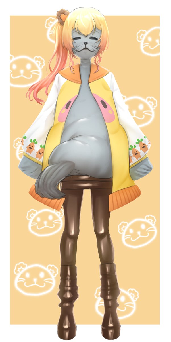 momosuzu nene 1girl blonde hair jacket solo side ponytail boots closed eyes  illustration images