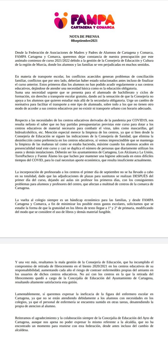 Nota de Prensa de Fampa Cartagena