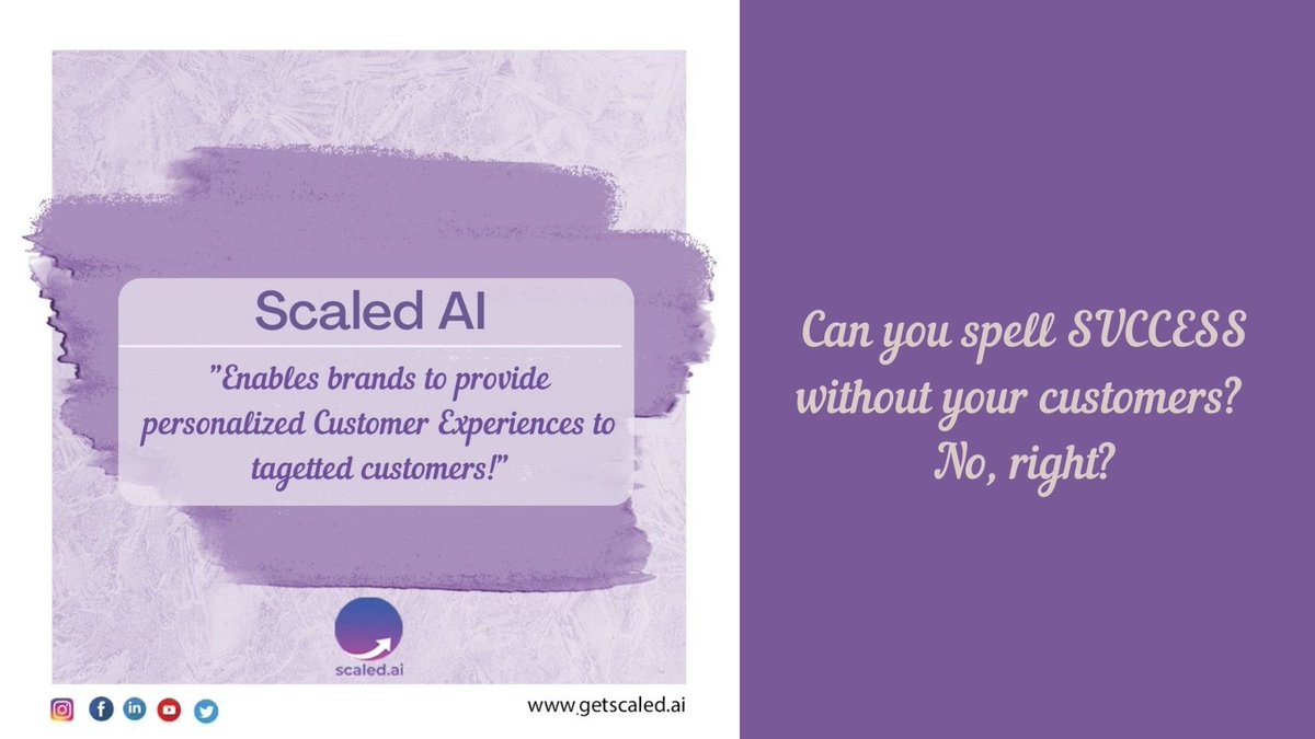 AiScaled's tweet photo. @AiScaled helps you create personalized customer experiences where we make your target customers try your products and help them learn more about you.
#ScaledAI #customer #experience #success #brand https://t.co/9rm69Q962c