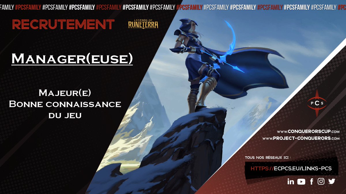 📢Alerte #recrutement🚨

La #PCSFAMILY cherche son prochain manager #LegendsOfRuneterra !🔥

Pour les plus motivés et sérieux, contactez <a href="/ZahisLOR/">(PCS) Zahis</a> sur twitter ou sur discord (Zahis#5982)📩

Venez également sur #discord :⤵️
👉ecpcs.eu/DD-PCS

#PCSRECRUTE⚫️🔴