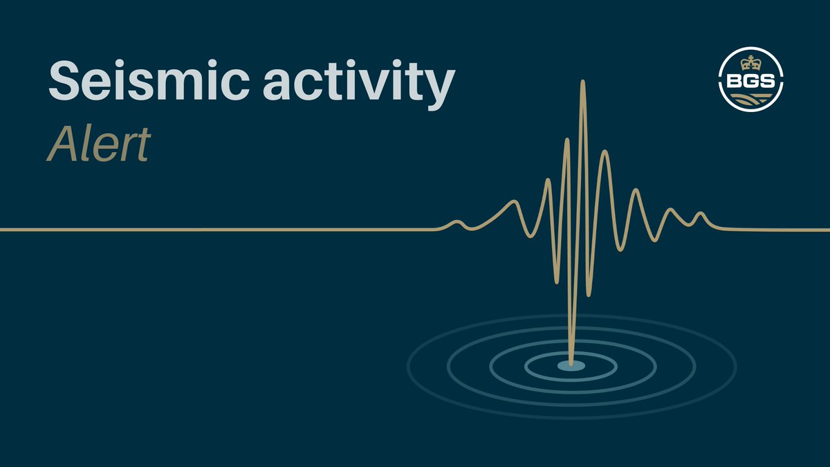 A seismic activity card. The background is a dark navy blue and in the foreground a seismic wave in gold can be seen. The words 'seismic activity' are written in white and 'alert' in gold. In the top right-hand the BGS logo can be seen. 