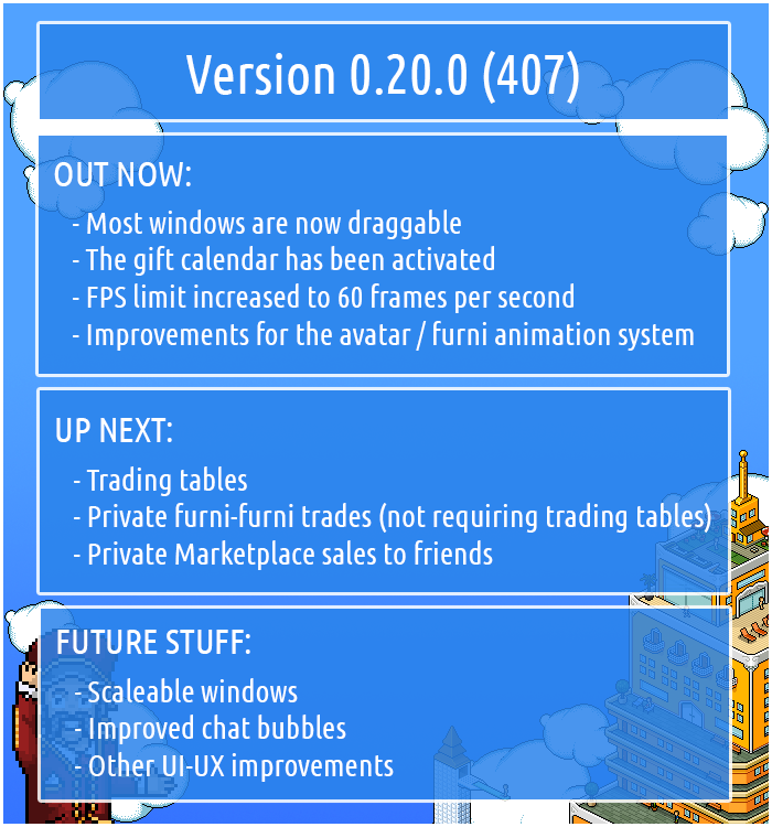 Modern/Unity client version 0.20.0 is now available on all hotels.

'Future stuff' is in no particular order, no timescales available at this stage. More news will follow as stuff progresses.

👇Full release notes in the thread below👇