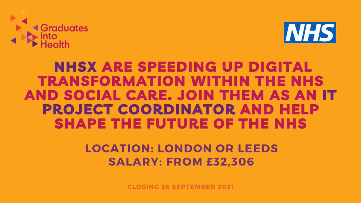 NHS Graduate DDaT Scheme (@gradsintohealth) on Twitter photo Excited to announce that we have teamed up with @NHSX and have some very exciting roles available. Kick start your career in a role that makes a difference. Visit our website to apply
graduatesintohealth.co.uk/careers
<a href="/HealthCareersUK/">NHS Health Careers</a> <a href="/HINSouthLondon/">Health Innovation Network South London</a> #graduatejobs Excited to announce that we have teamed up with @NHSX and have some very exciting roles available. Kick start your career in a role that makes a difference. Visit our website to apply
graduatesintohealth.co.uk/careers
<a href="/HealthCareersUK/">NHS Health Careers</a> <a href="/HINSouthLondon/">Health Innovation Network South London</a> #graduatejobs
