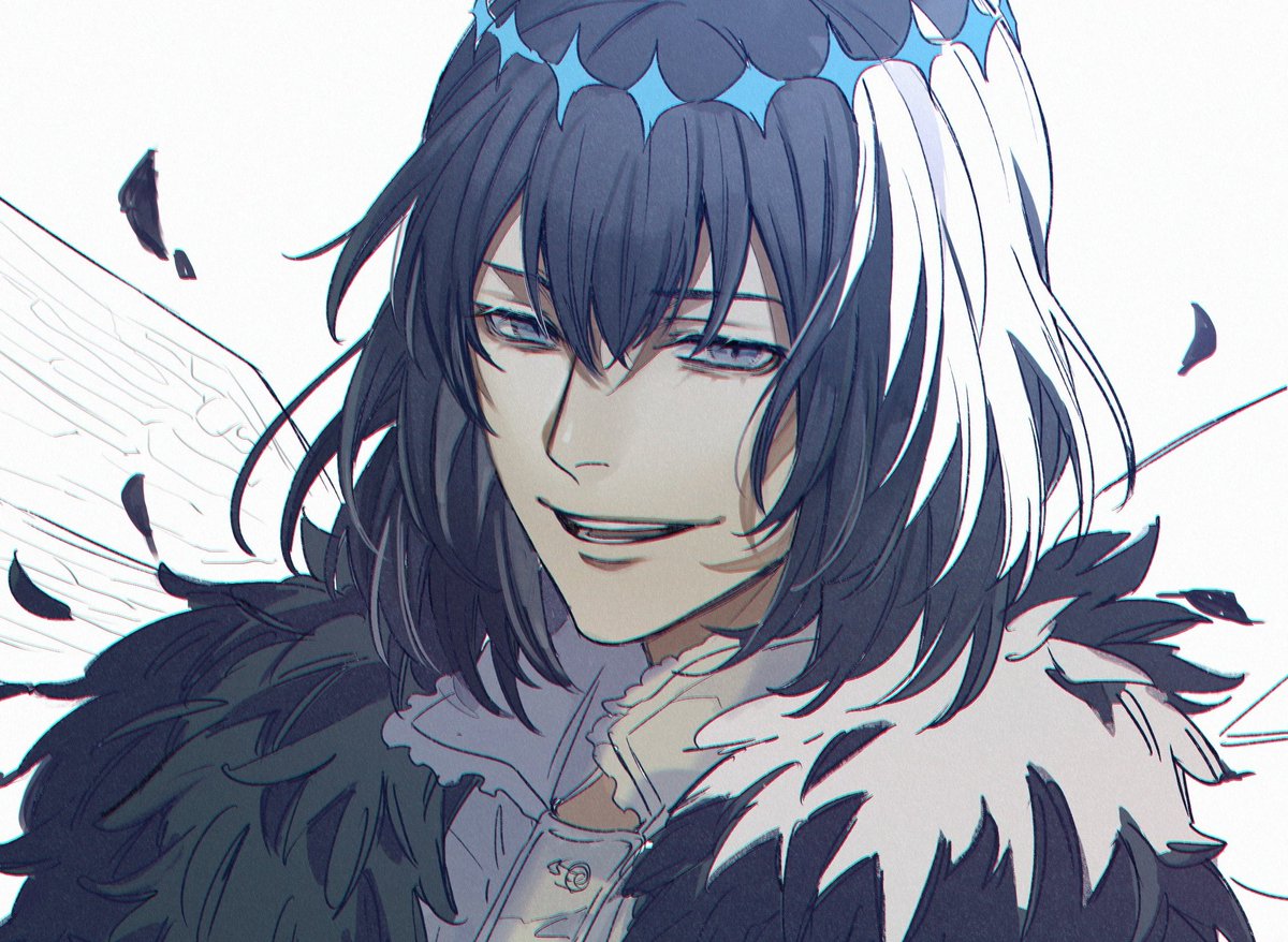 oberon (fate) 1boy male focus solo wings crown blue eyes bangs  illustration images