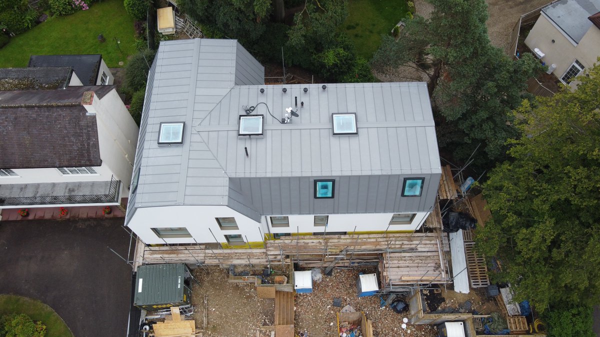 We've recently invested in a drone for the studio so we can better photograph the progress of our projects. This is #Vermas with render and a zinc roof.⁠ Just waiting for the Equitone panels now! #Construction