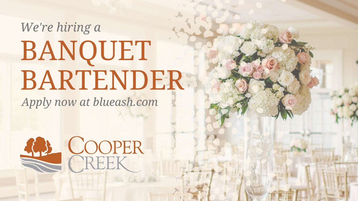 Join the Cooper Creek Event Center/Blue Ash Golf Course team as a Banquet Bartender! Over $11 an hour plus tips! Learn more and apply now: agency.governmentjobs.com/blueash/defaul…