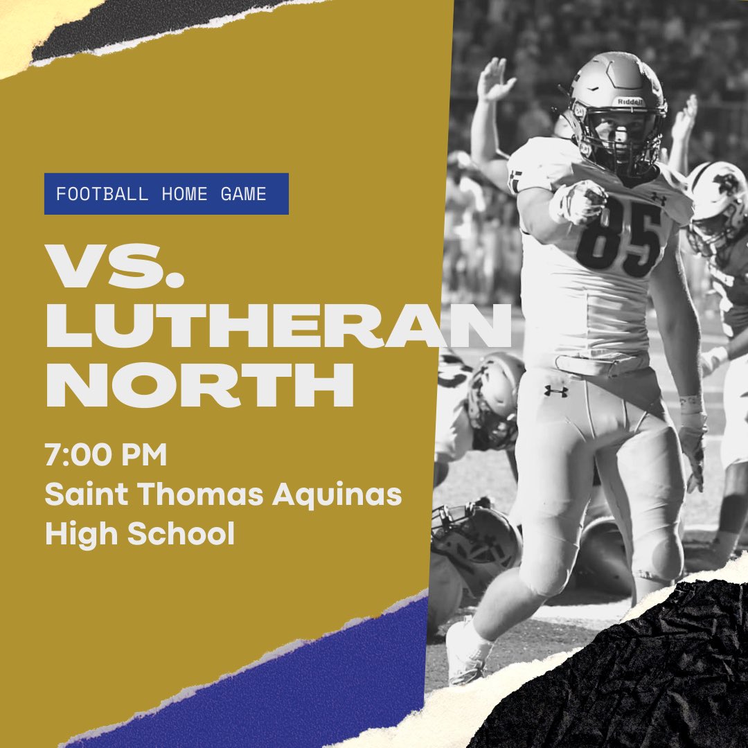 stashield's tweet image. Football is set for their first home game Friday against Lutheran North! Kickoff starts at 7:00pm at the stadium. Show up and show out Saints!