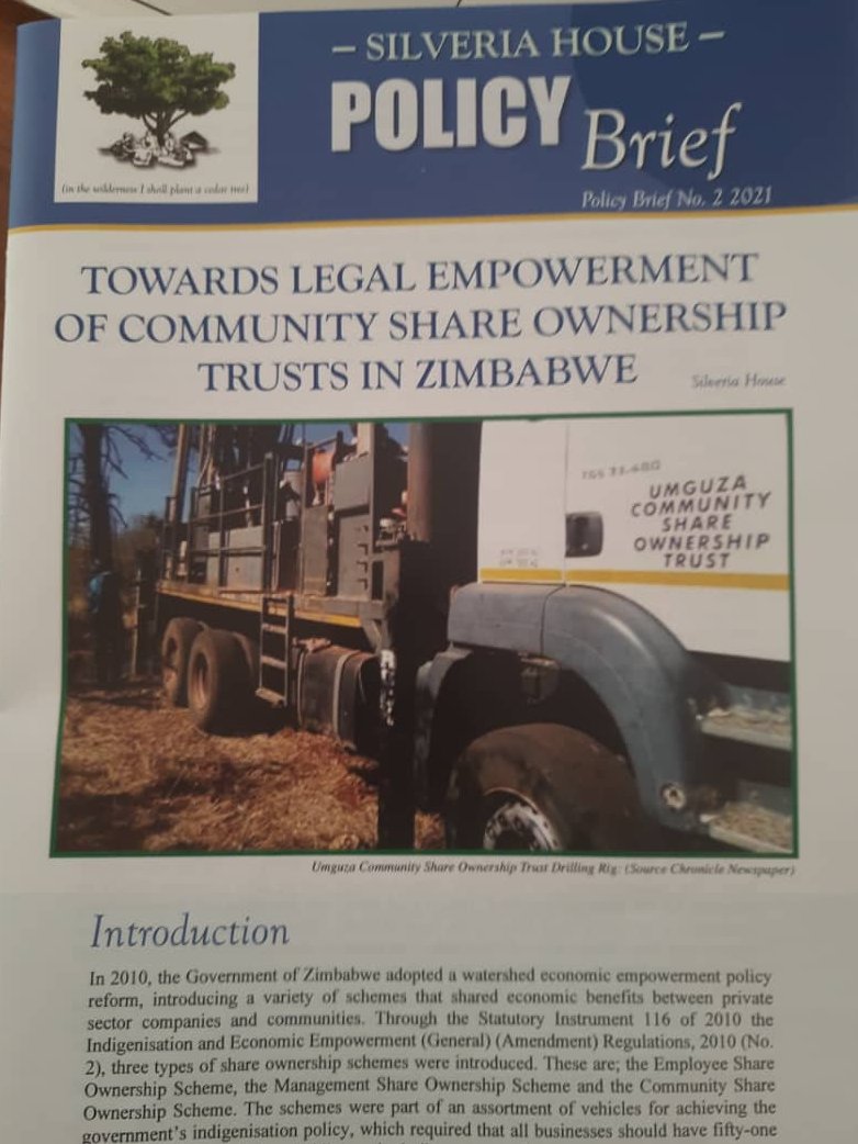 Substantial socio-economic empowerment in a mineral rich country like Zimbabwe is better achieved by having communities directly benefiting through Community Share Ownership Trusts (CSOTs). 
silveirahouse.org.zw/wp-content/upl…