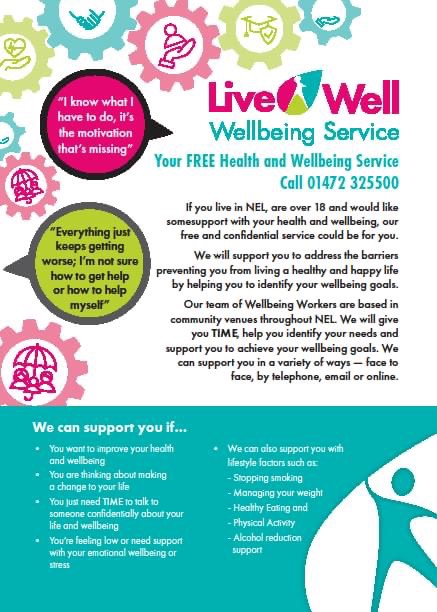Live Well NEL - Wellbeing Hub Launch Event on Friday the 17th of September. 9.30 - 3.30.
FREE Health and Wellbeing service - Chat about your wellbeing. @livewellnel