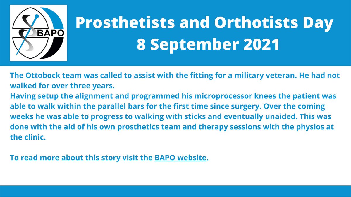 The @ottobockuk team was called to assist with the fitting for a military veteran. He had not walked for over three years. To read more about this story visit: ow.ly/exST50G5PMK #PandOday2021