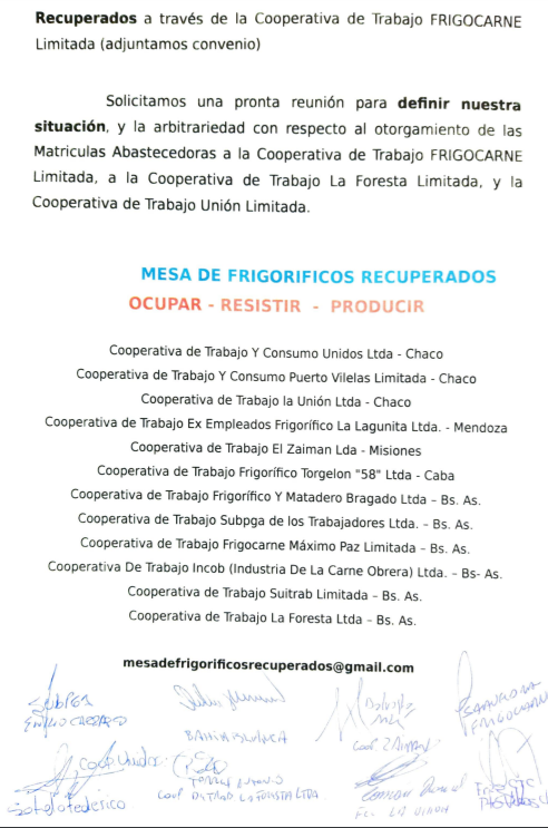 Una delegación de compañeros de los mataderos y frigoríficos recuperados nos acercamos al <a href="/AgriculturaAR/">Secretaría de Agricultura, Ganadería y Pesca</a> para hacer entrega a <a href="/LEBasterra/">Luis Basterra</a> la siguiente nota:
