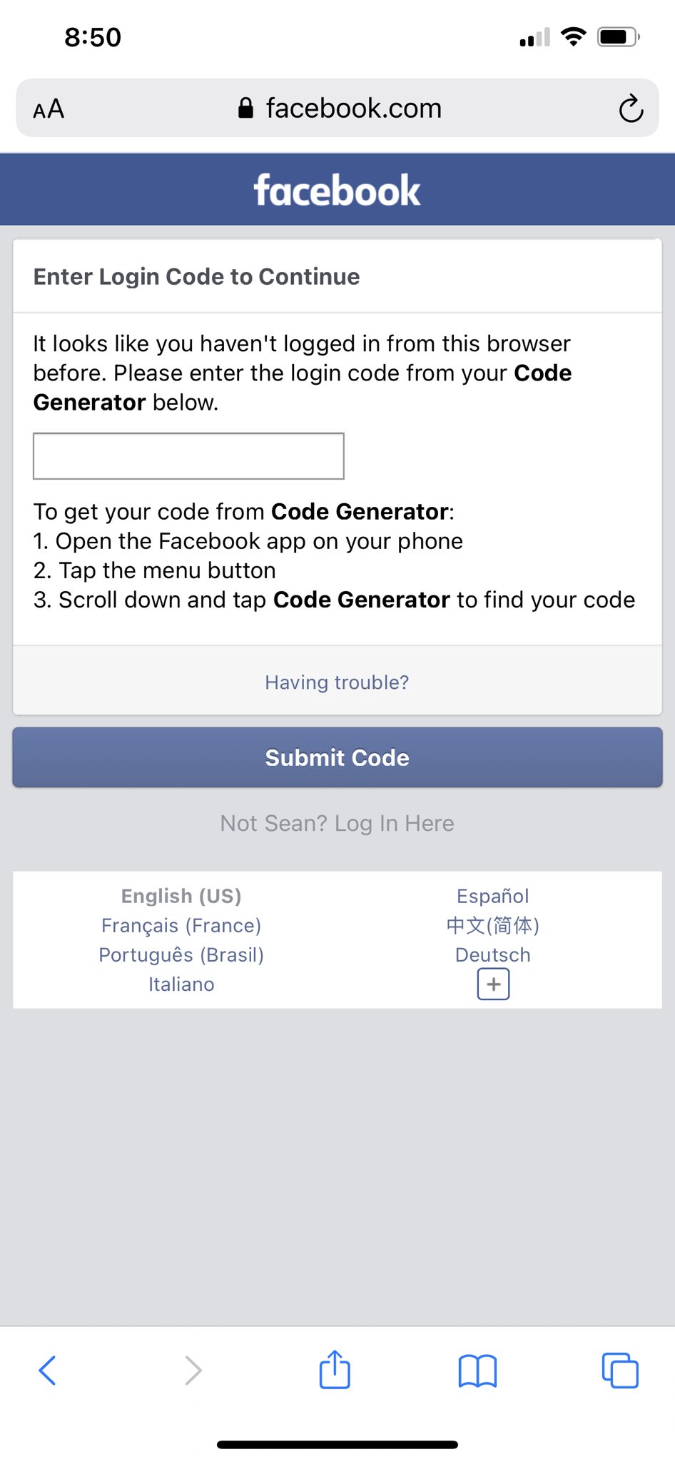 Not able to log in to my account because of the Code Generator