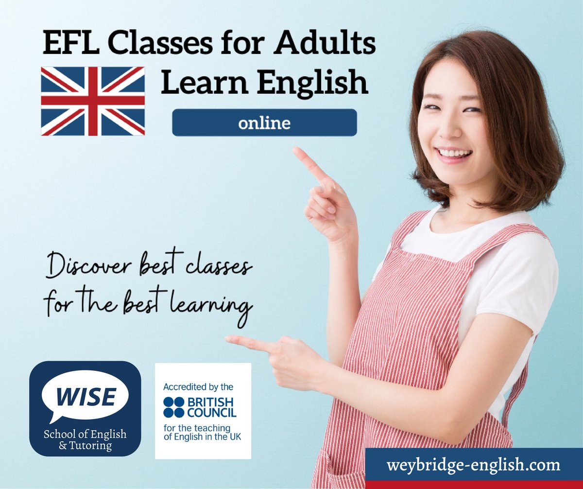 WISEweybridge's tweet image. Starting Soon! EFL Classes for Adults (all levels). Improve your Confidence in English by joining WISE online.
Class Timetable:
B1: Tues & Thurs 9.30-11.30
B2: Tues & Thurs 9.30-11.30
C1: Wed & Thurs 9.30-11.30
C2: Monday 9.30-11.00 Cost: £32 per week
#englishclassesonline