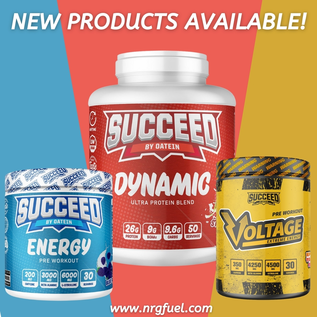 NOW IN STOCK!

Succeed Dynamic Ultra Protein Blend 2kg

Succeed Voltage Pre-Workout 510g

Succeed Energy Pre-Workout 360g

Bundle deals also available! Visit us at nrgfuel.com