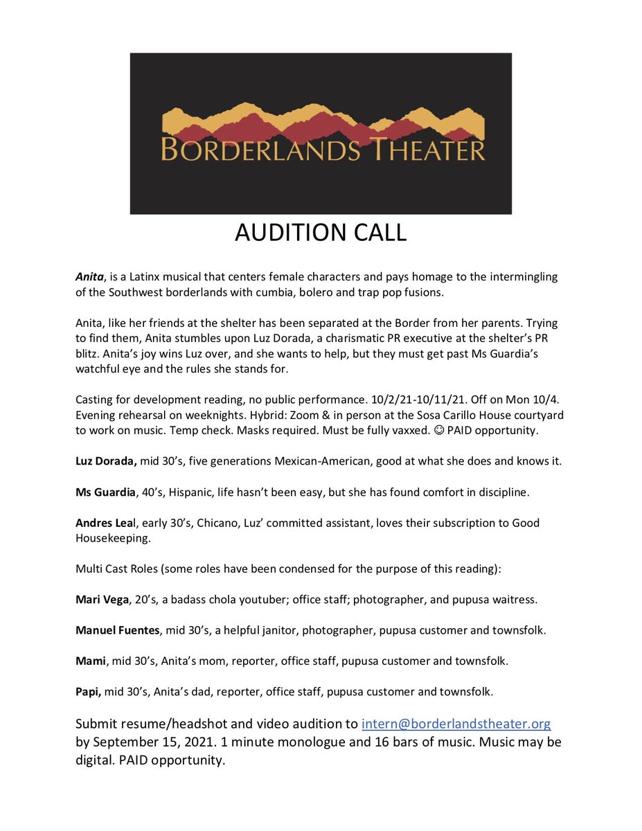 Tucson locals: we’d love to see your audition videos! Submit by September 15. Tag anyone you think might be interested! Please share!! #tucson #tucsontheater #tucsontheater#musicaltheater #latinxtheater