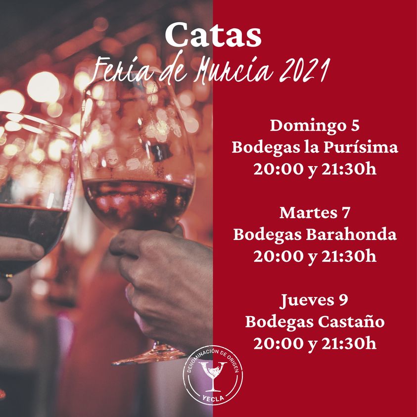 Mañana jueves realizaremos la cata de vinos CASTAÑO en la feria de septiembre de Murcia junto a Yecla Vino. Serán dos sesiones en horario de 20:00 a 21:00 y de 21:30 a 10:30 🍷 👉🏽 El aforo es muy limitado. Consigue tu invitación a las 10:00h aquí: bit.ly/3yIxV4L