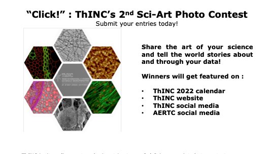 ThINC_SBU's tweet photo. 🤩🤩🤩[Drum rolls...]
“Click!” : ThINC’s 2nd Sci-Art Photo Contest is now live!!!!!
Share the art of your science and tell the world stories through your data! Winners will be featured on ThINC website, all ThINC social media, AERTC social media, and our 2022 calendar! https://t.co/gG305gfqZl