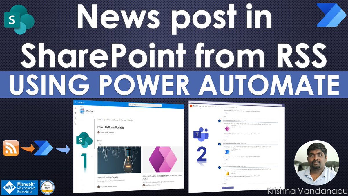 KrishnaShp's tweet photo. GM Makers,
📢post RSS as news post in #SharePoint? Here is my video 📽️https://t.co/qdLQDLQ2P8 explained step by step.I have also explained how to post RSS as interactive #adaptivecards in #msteams @MSPowerApps
#PowerApps #PowerAddicts #MSIgnite #MSPowerMove #PowerAppsCC https://t.co/0l2mANy3MH