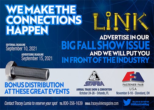 OfficialLinkMag's tweet photo. Reminder: Deadline for our upcoming Fall Issue of Link Magazine is September 15th. Don't miss out on the opportunity to get in front of the industry! 

#ThinkLINK #fasteners #fastenernews #distributon https://t.co/dVOayokksD