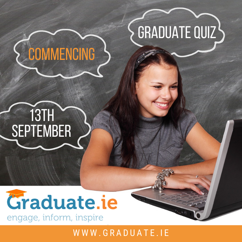 Graduate.ie Student Competition is launching on Monday, 13th of September!

Students can now register on graduate.ie

Prizes include:
- Trips to Brussels, Luxembourg &amp; Strasbourg
- Cash Prizes

Prizes funded by our sponsors graduatequiz.com/sponsors-2/