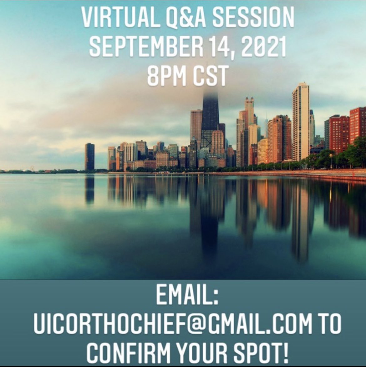 UICOrthoRes's tweet photo. Interested in our program? Come talk with current residents at our Virtual Q+A session this upcoming Tuesday 9/14 at 8 pm CST. #orthotwitter #orthomatch2022 #ERAS2022 #Match2022 https://t.co/oQyDeXersr