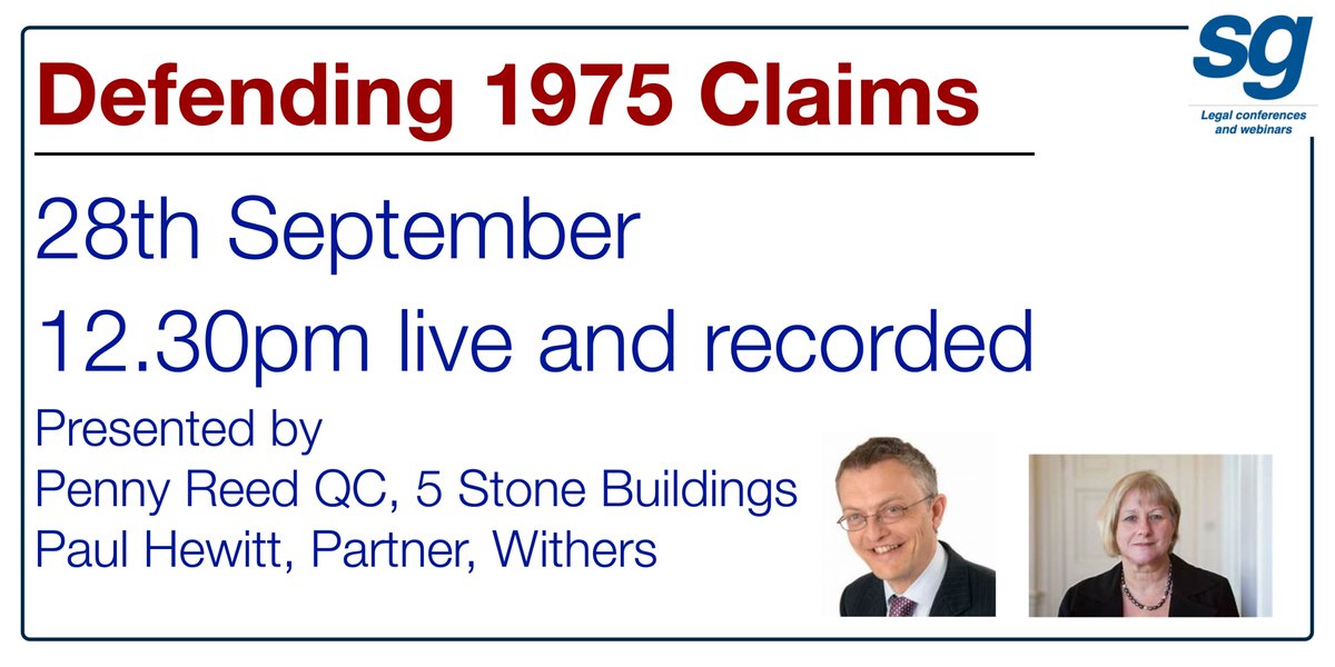 New #contentiousprobate webinar, Defending 1975 Act Claims, 28th September from 12.30pm. Live and recorded #litigation #wills #probate
sgcl.co.uk for more details.