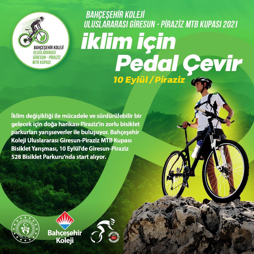 Bahçeşehir Koleji <a href="/bahcesehir_k12/">Bahçeşehir Koleji</a> 
“Uluslararası Giresun Piraziz MTB Kupası Bisiklet Yarışması” 
📍10 Eylül’de Piraziz 528 Bisiklet Parkuru’nda start alıyor! 
<a href="/gencliksporbak/">Gençlik ve Spor Bakanlığı 🇹🇷</a> <a href="/trbisikletfed/">Türkiye Bisiklet Federasyonu</a> 
<a href="/EnverYucel/">EnverYucel</a> @dagozlem 

#bahçeşehirkoleji ❤️💙
#İklimİçinPedalÇevir 🚴🏻🚴🏽‍♀️🚴🏼‍♂️