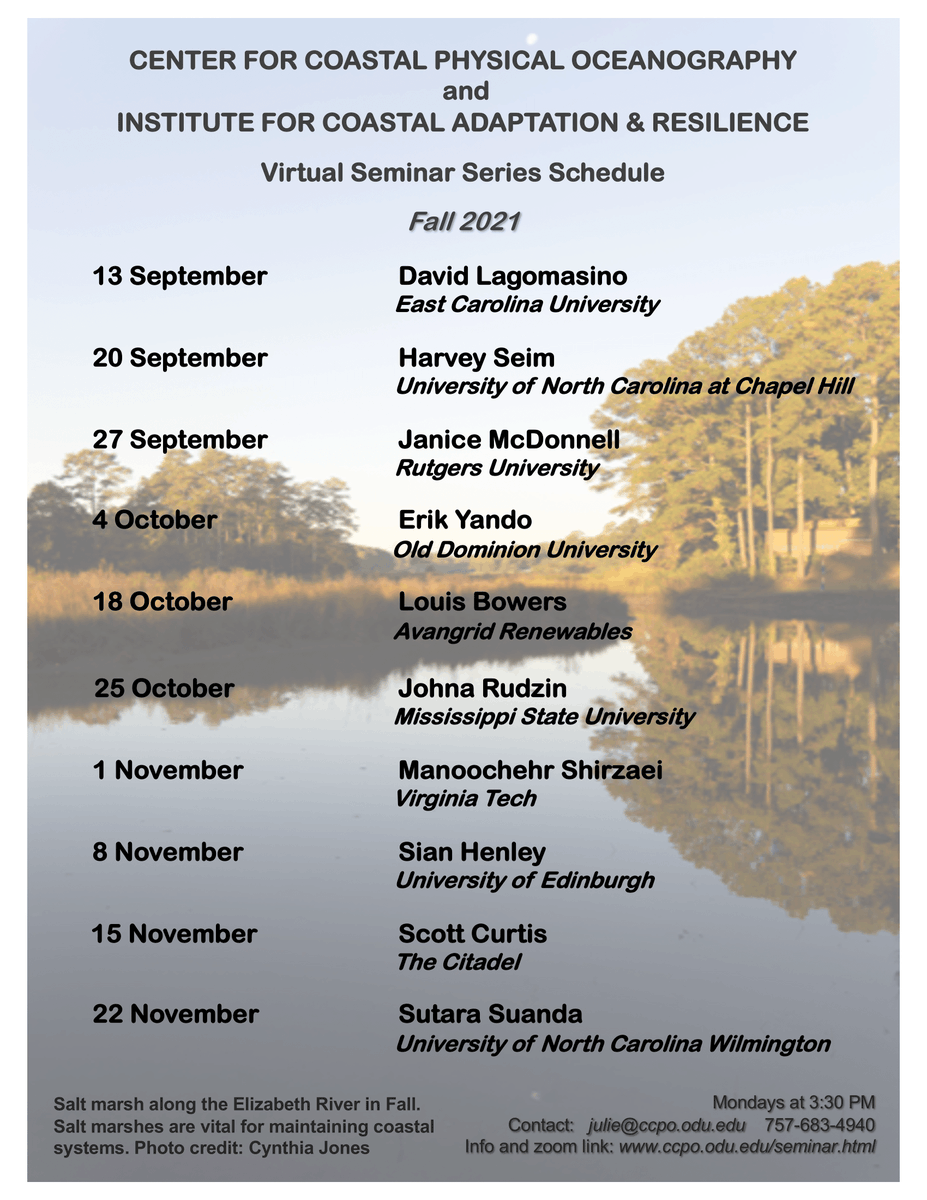 They're back!! <a href="/ODUCCPO/">CCPO</a> and the Institute for Coastal Adaptation &amp; Resilience Seminar Series is back for another round of fun topics! Join in for the first seminar on Monday, Sept. 13th (3:30pm). Follow this link (ccpo.odu.edu/seminar.html) for more info!
