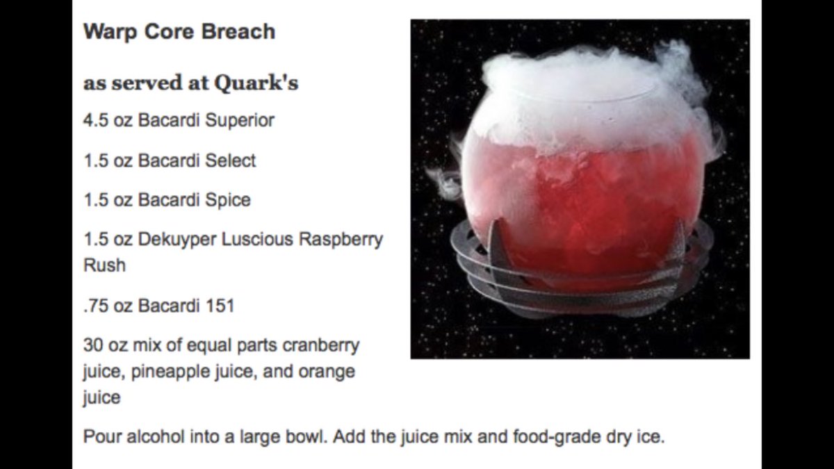 Theron__Shan's tweet photo. For #StarTrekDay let’s have a toast to the greatest franchise (sorry Star Wars) the original. #StarTrek #GeneRoddenberry #TrekkiesUnite here’s the official drink recipe for the #WarpCoreBreach from #QuarksBar in Las Vegas  #HumpDayHappiness #livelongandprosper bottoms up! https://t.co/HFj8ycMTp9