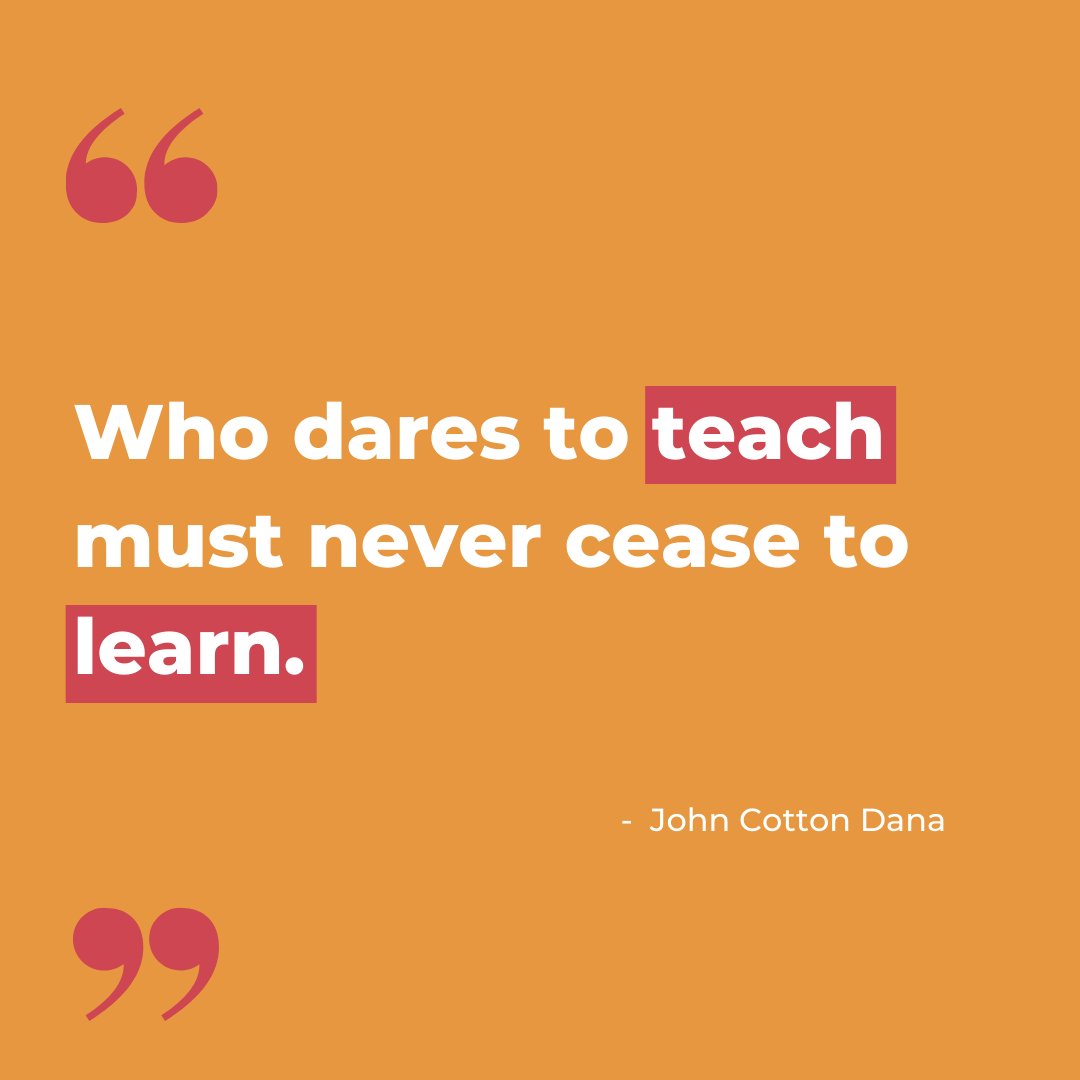 Learn ▶️ Unlearn ▶️ Relearn

Repeat 🔁

Source + image credit / @TeachForAll
#IncubatorAfrica
#TeachForAll 
#JohnCottonDana
#InspirationalQuote 
#Quote 
#TeachersLife
#Teachers
#ConstantLearning 
#Education