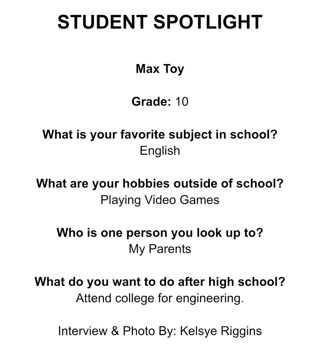 Student Spotlight- Meet Max Toy