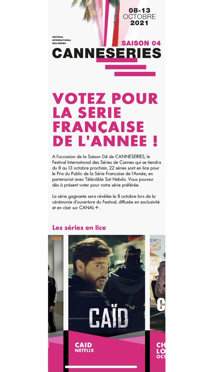 Caïd en compétition Officielle au <a href="/CANNESERIES/">CANNESERIES</a> voter : 

prixdupublic-canneseries.canalplus.com

<a href="/AngeBasterga/">Ange Basterga</a> <a href="/aureliemeimon/">Aurélie Meimon</a> @LopezNi81362259 <a href="/NPeufaillit/">Nicolas Peufaillit</a> <a href="/NetflixFR/">Netflix France</a> 

#netflix #netflixfr #cannesserie #frenchkiss