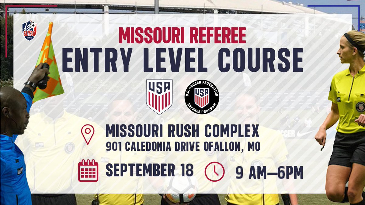SLYSA (@slysaleague) on Twitter photo Extra referee level course has been scheduled at <a href="/MoRushSoccer/">Missouri Rush</a> complex due to high demand! Sign up today at slysa.org/events/grassro… ⌛️ Extra referee level course has been scheduled at <a href="/MoRushSoccer/">Missouri Rush</a> complex due to high demand! Sign up today at slysa.org/events/grassro… ⌛️
