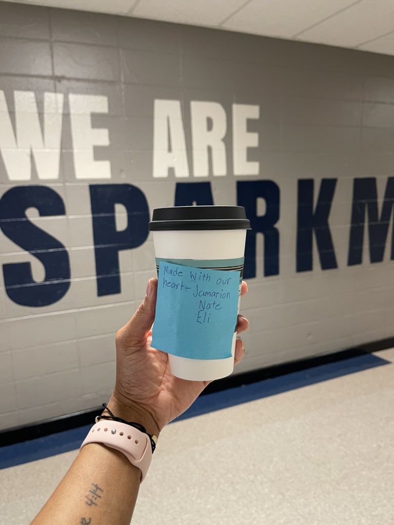 Nothing is sweeter than a Tom’s salted caramel latte with a student note on it to kick off my morning right! 💙🖤 #myboys