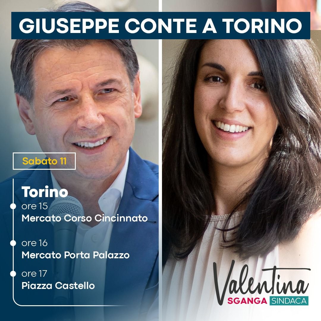 torino5stelle's tweet photo. @GiuseppeConteIT  a Torino con @ValentinaSganga  sabato 11 settembre 2021 https://t.co/M0yeLSRD9i