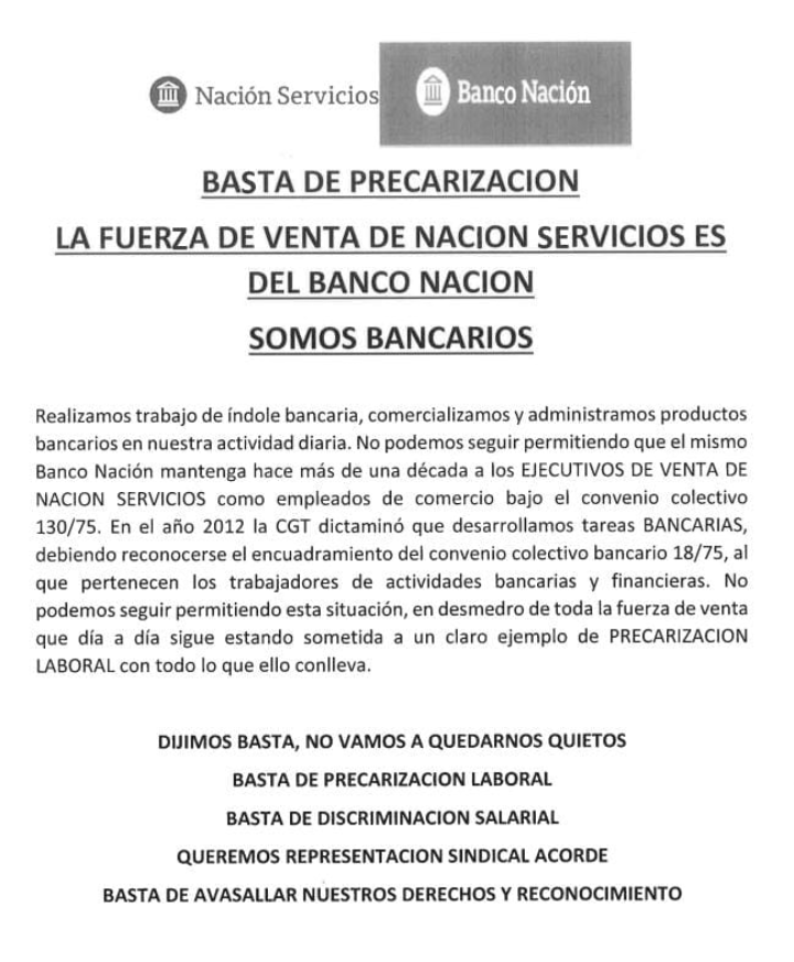 Natuslove1's tweet image. Los compañeros de Nación Servicios,el 27 de septiembre marchamos a Bancaria y Banco Nación. Nos cansamos de trabajar en absoluta precariedad.