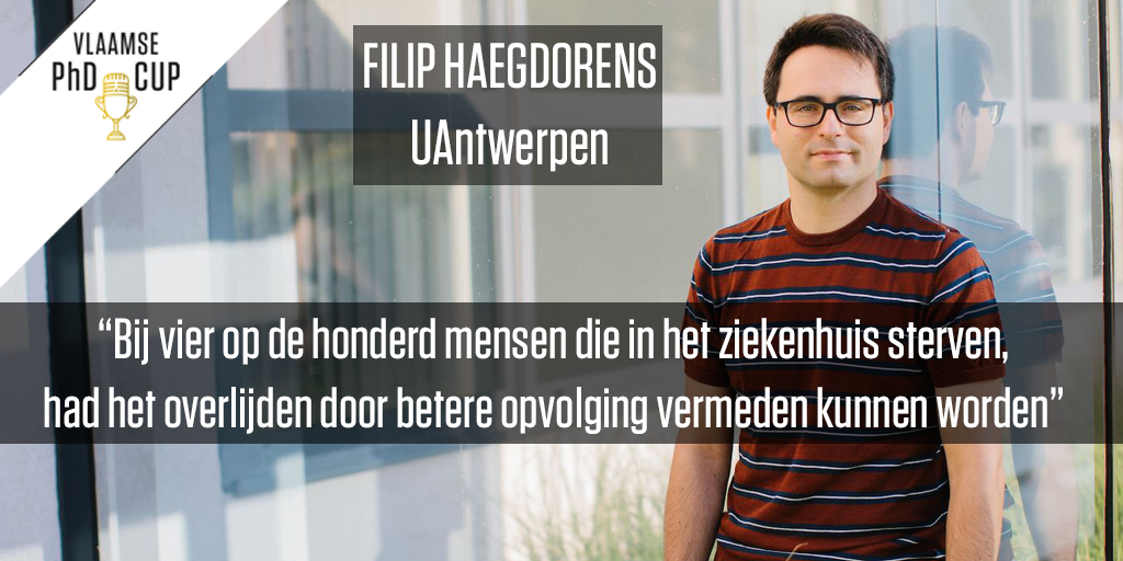 #PhDCup-deelnemer @filhgd <a href="/UAntwerpen/">UAntwerpen</a> voerde een systeem in om #artsen en #verplegers te helpen de toestand van #patiënten beter op te volgen. Dat blijkt erg effectief om achteruitgang bij patiënten te detecteren &amp; leidt tot minder onverwachte #overlijdens phdcup.be/deelnemer/fili…