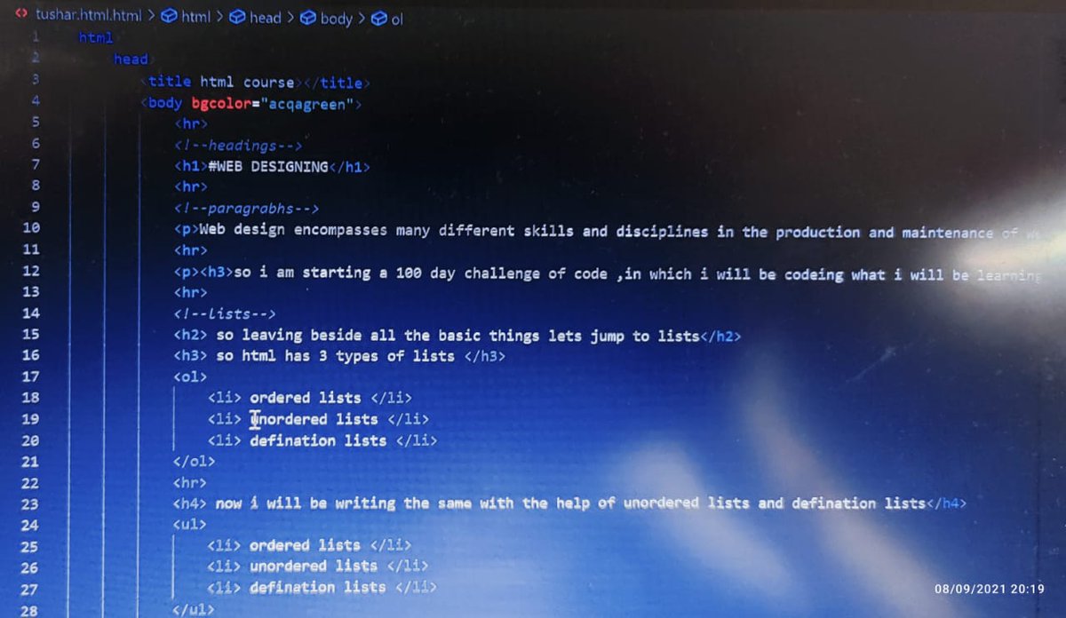 tushar_1803's tweet image. Started with #HTML heading towards the #100DaysOfCode challenge.
#day1ofcode #100daysofcodechallenge
#webdeveloper #webdesign #html
#css