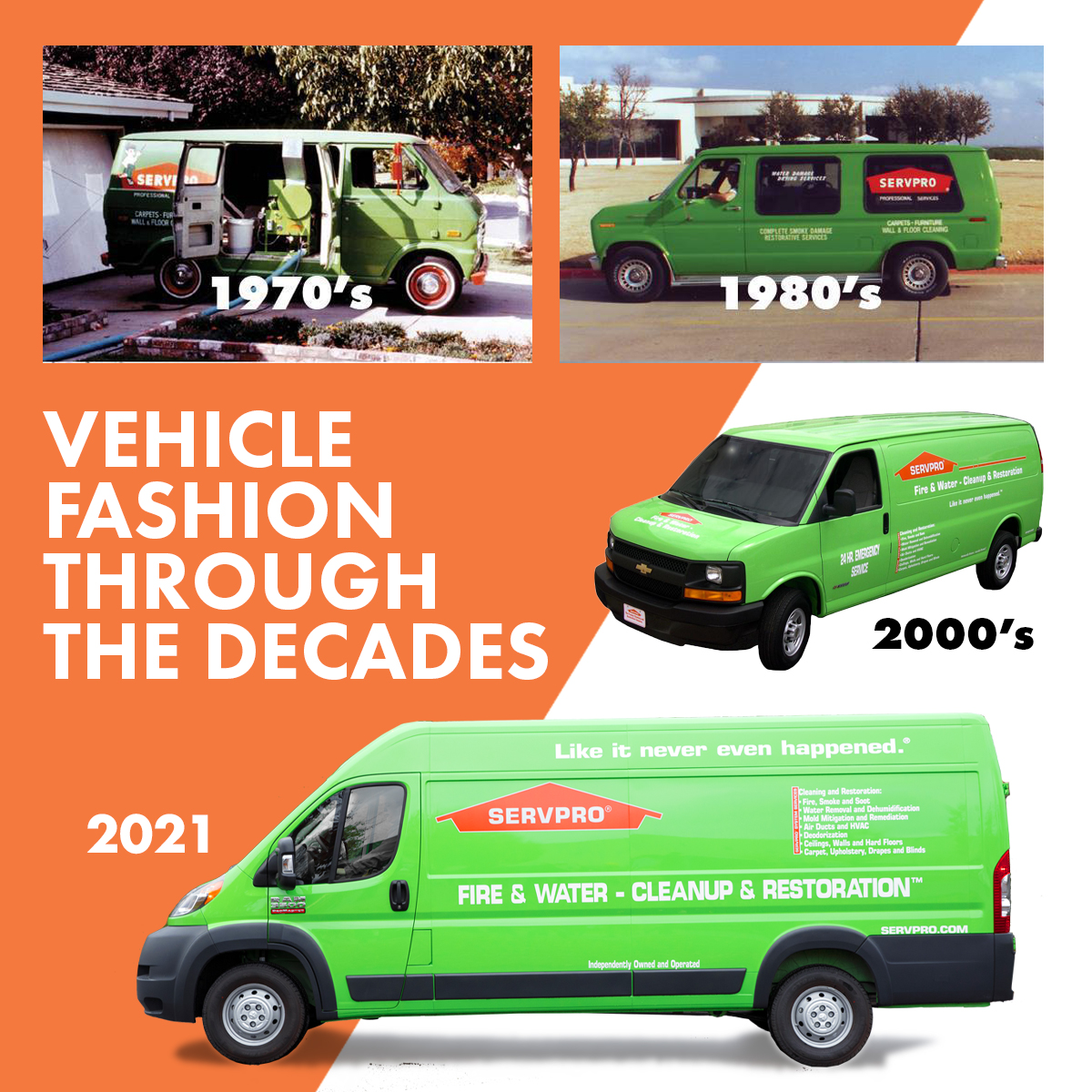 ServproDutchess's tweet image. Fashion Week is here so we&apos;re showing off the different looks of our vehicles over the last 51 years. Which look is your favorite?