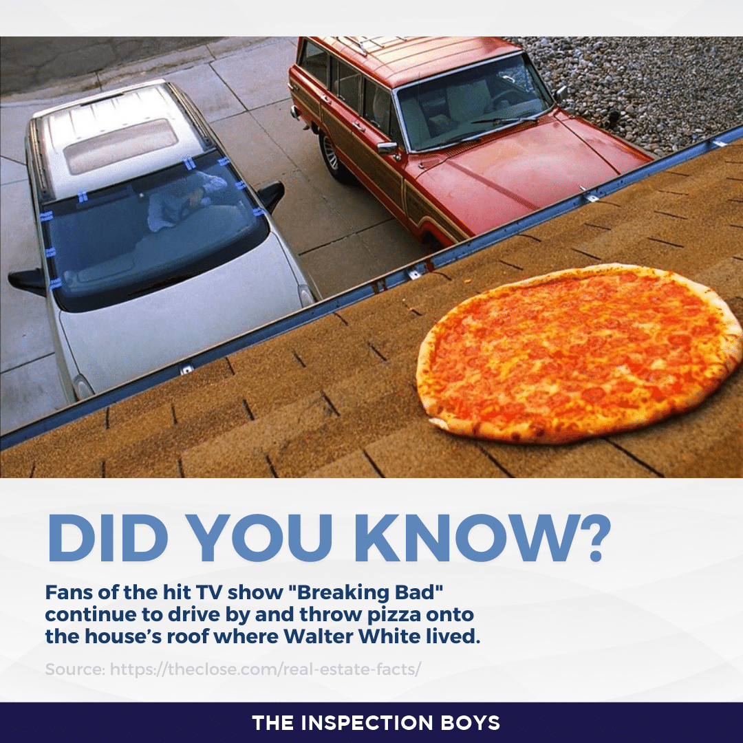 Here's an interesting fact from the TV show "Breaking Bad."
#HomeInspection #HomeInspections #HomeInspector #TheInspectionBoys #MovieTrivia #RealEstate #HomeInspectionTips #HomeInspectionTrivia #Trivia