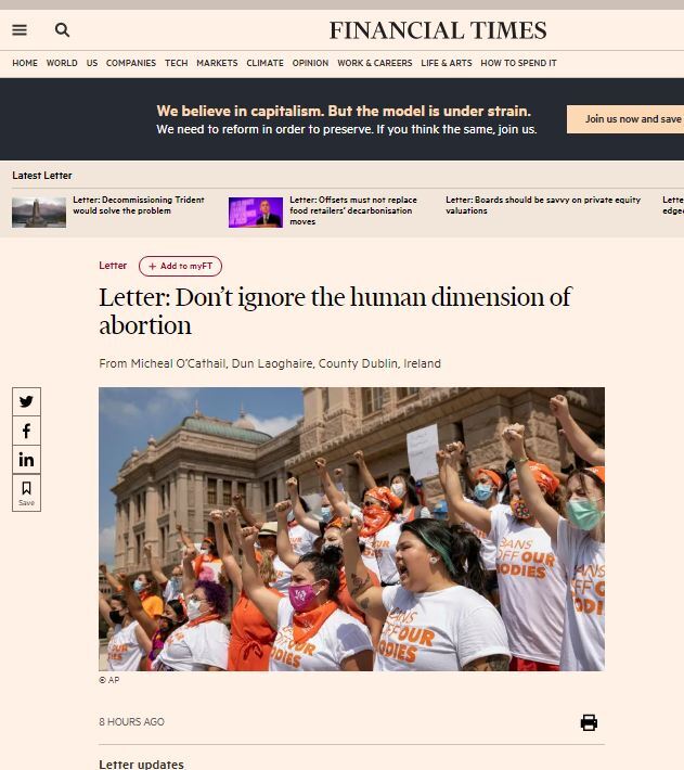 prolifecampaign's tweet photo. Fantastic letter in the Financial Times from Micheal O'Cathail ππ
It's well worth the read πͺ
#plcnetwork #prolife #chooselife #humanrights https://t.co/PSQwTznRHC
