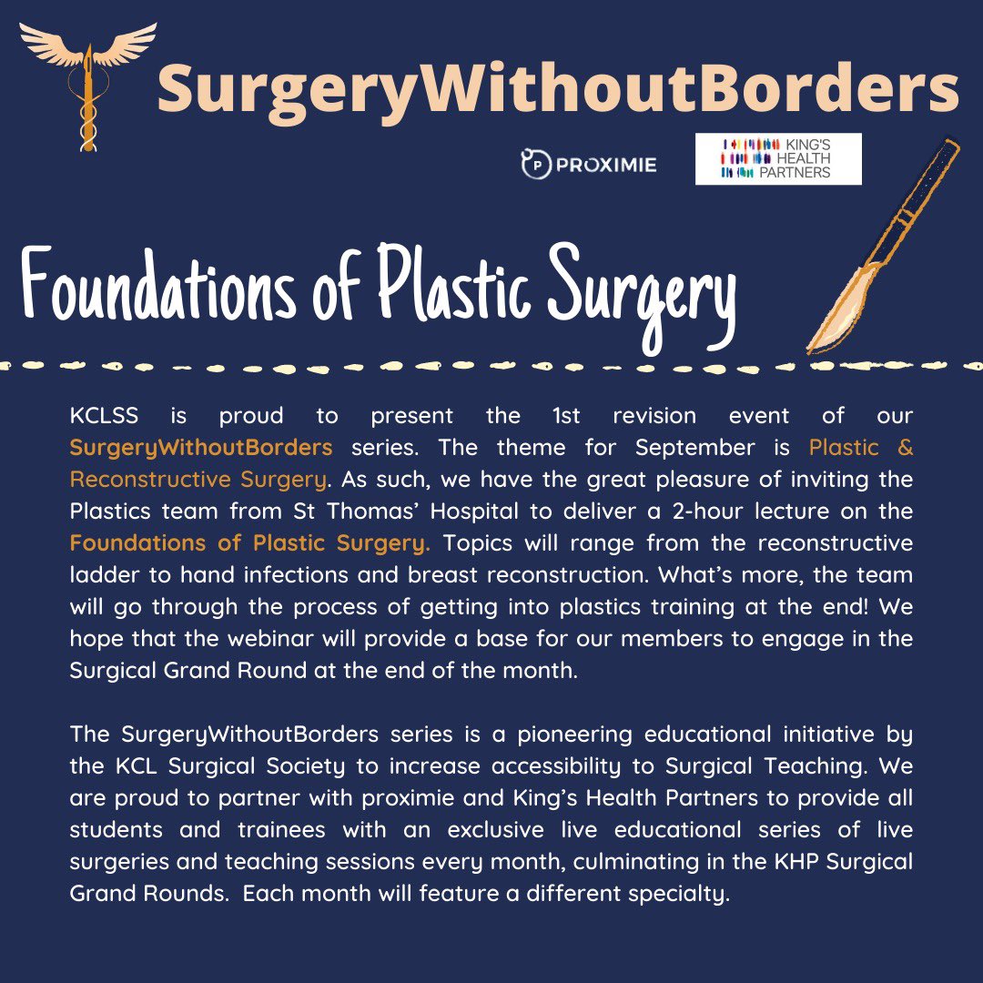 Our 1st revision event of our SurgeryWithoutBorders series will be on the Foundations of Plastic Surgery and is taking place on Thursday 16th September from 18:00 – 20:00! The link is in our bio.
