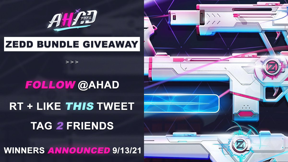 ahad's tweet image. ⚡️2x VALORANT X @ZEDD BUNDLE GIVEAWAY⚡️
TO ENTER:
✅follow @ahad
✅like & retweet this tweet
✅tag 2 friends (dont tag me)
All Winners announced 9/13/21
GLHF 🍻
(paypal/venmo/cashapp ONLY) #VALORANT
