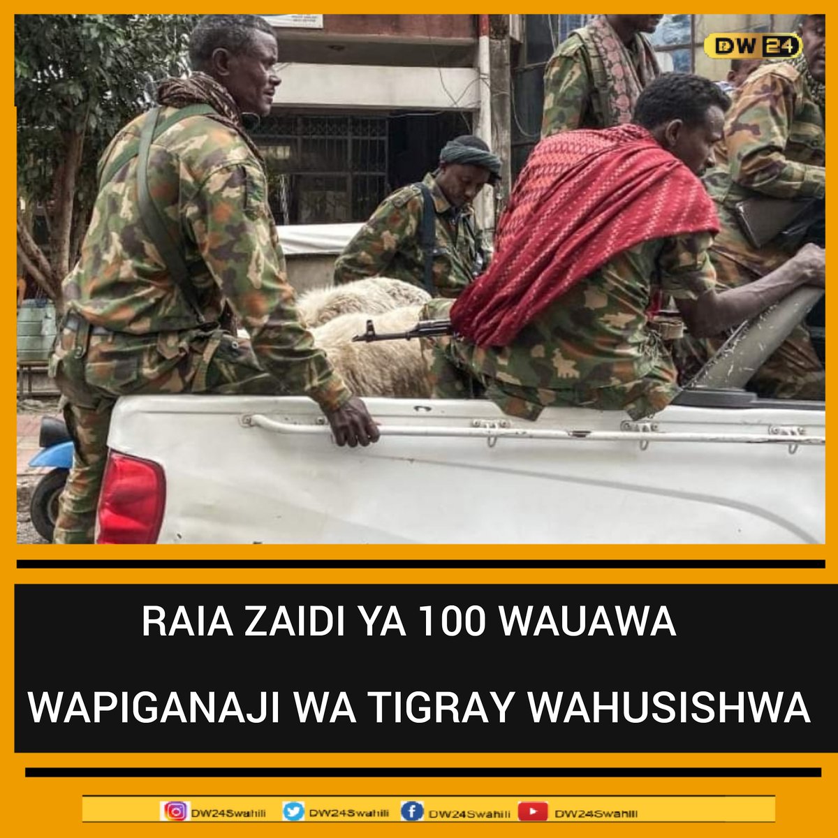 DW24Swahili's tweet photo. Wapiganaji wa #Tigray wamewaua raia 120 wa mkoa wa Amhara ndani ya siku mbili. Watu hao walikuwa ni wakulima wa mji wa #Dabat ambapo namba inahofiwa kuwa kubwa kwa kuwa watu wengi hawajulikani walipo
Tangu kuanza https://t.co/SHqb5xzkpz
#HABARI #DW24SWAHILI #TIGRAY #MAPIGANO https://t.co/EGFWqbLGC9