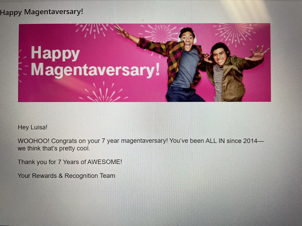 Happy Magentaversary to me and 7 years just went like that!!! Done Some Much Here from ME to RAM, Virtual Retail Center Manager, And Currently part of the Loyalty Team #CLL so Happy Of Been Part of an amazing Company that give you opportunity to explore different parts of it!