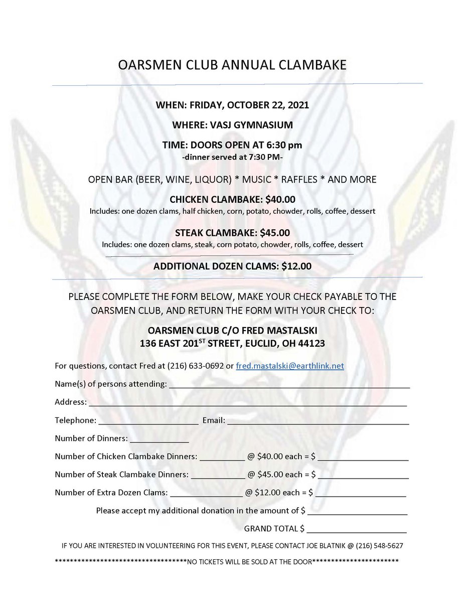 VASJHighSchool's tweet photo. Tickets are now on sale for the #VASJ Oarsmen Club Annual Clambake! More details can be found in the flyer. https://t.co/b9L90wD3KO