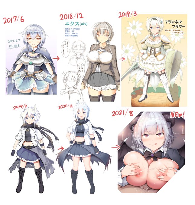 ふと以前まとめたのを思い出したので立ち絵ではないけど、とりあえず今年分のを追加して更新!銀髪オリキャラの歴史
こうして並べてみてみるとだいぶ塗り方とか変わったなあという感じ 