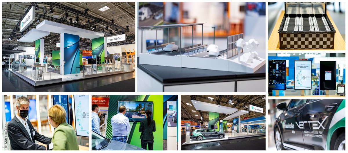 Fraunhofer's tweet photo. #WeKnowMobility: Auf dem Messegelände @IAAmobility präsentiert Fraunhofer Lösungen für d. #Mobilität von morgen: #autonomesFahren, #Photovoltaikmodule für Fahrzeuge & Straßenüberdachungen, eine #Leichtbaubatterie, #Datenräume für nachhaltige Mobilität u.m. https://t.co/wuJ5CBm1op https://t.co/v2u2sFkTMo