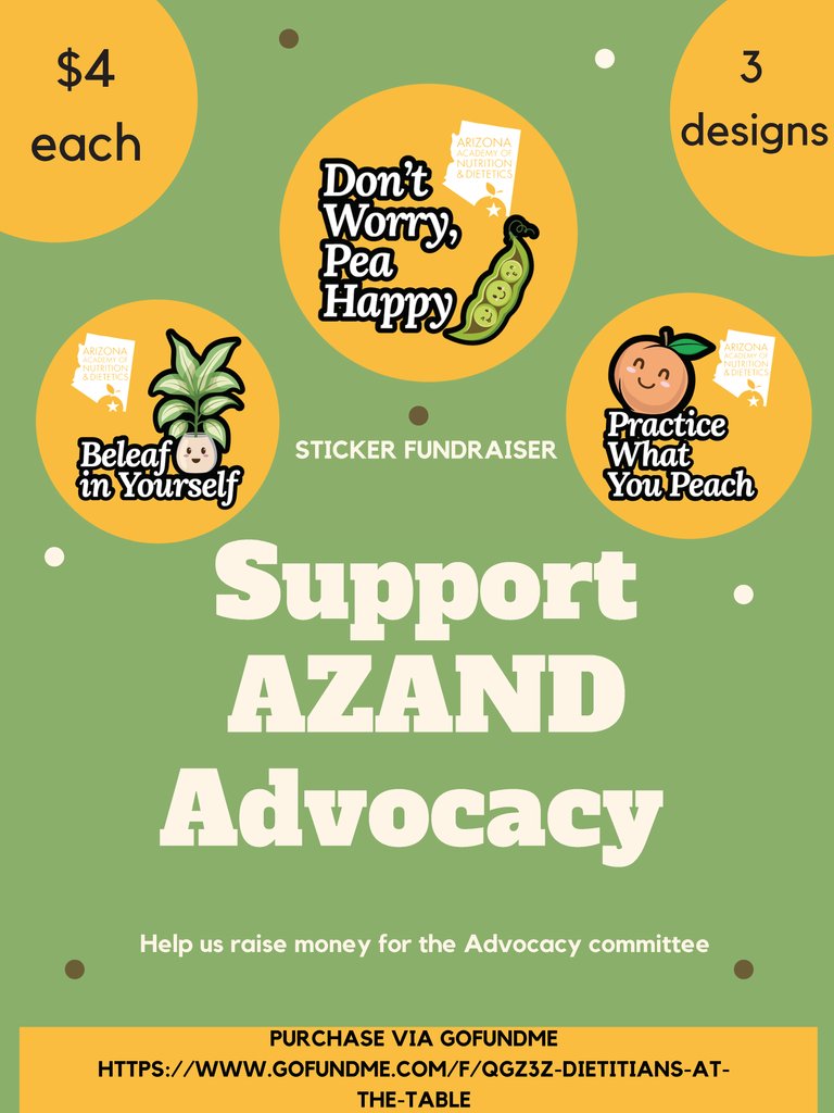 Support AZAND Advocacy by purchasing these cute stickers! The great thing about it is that they are re-stickable which you can get many uses out of them! 😃

To purchase/donate follow this link gofundme.com/f/qgz3z-dietit… 😀

#AZAND #AZANDconnect #AZANDAdvocacy #stickers #nutrition